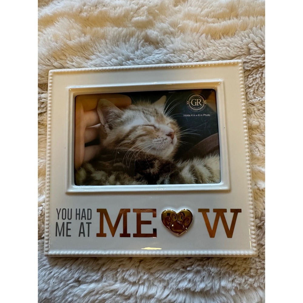 Grasslands Road You Had Me At Meow Ceramic Cat Photo Frame 4x6 Ivory Gold 18330